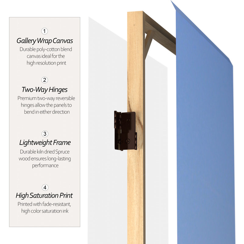 71" x 38.75" Tall Double Sided Misty Mountain Canvas 3 Panel Room Divider, 71" H x 47.25" W x 1" D