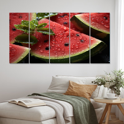 Bright Watermelon II - fruits, reproduction sur toile - 5 panneaux égaux