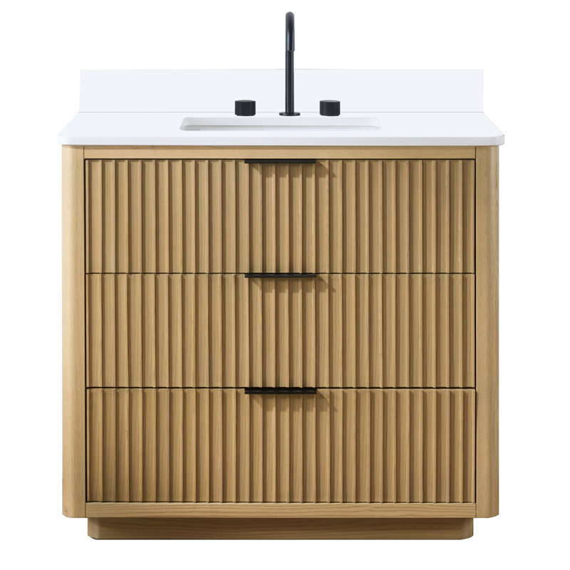 37 " W Freestanding Standard Free Standing 1 Single Vanity Bathroom Vanity With Quartz Top