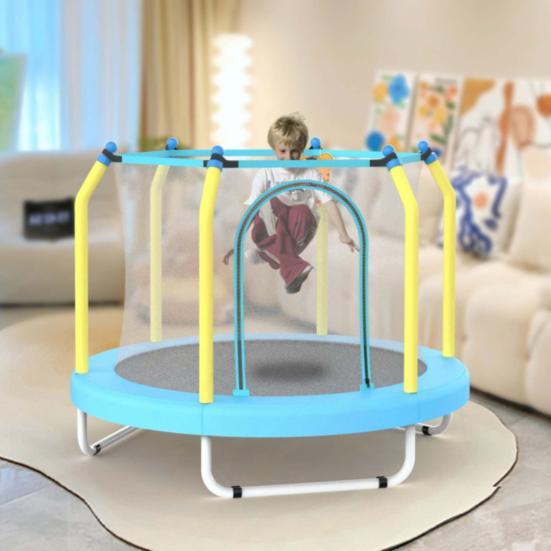 Trampoline pour enfants, intérieur et extérieur, petit trampoline pour tout-petits avec panier de basketball, Bleu