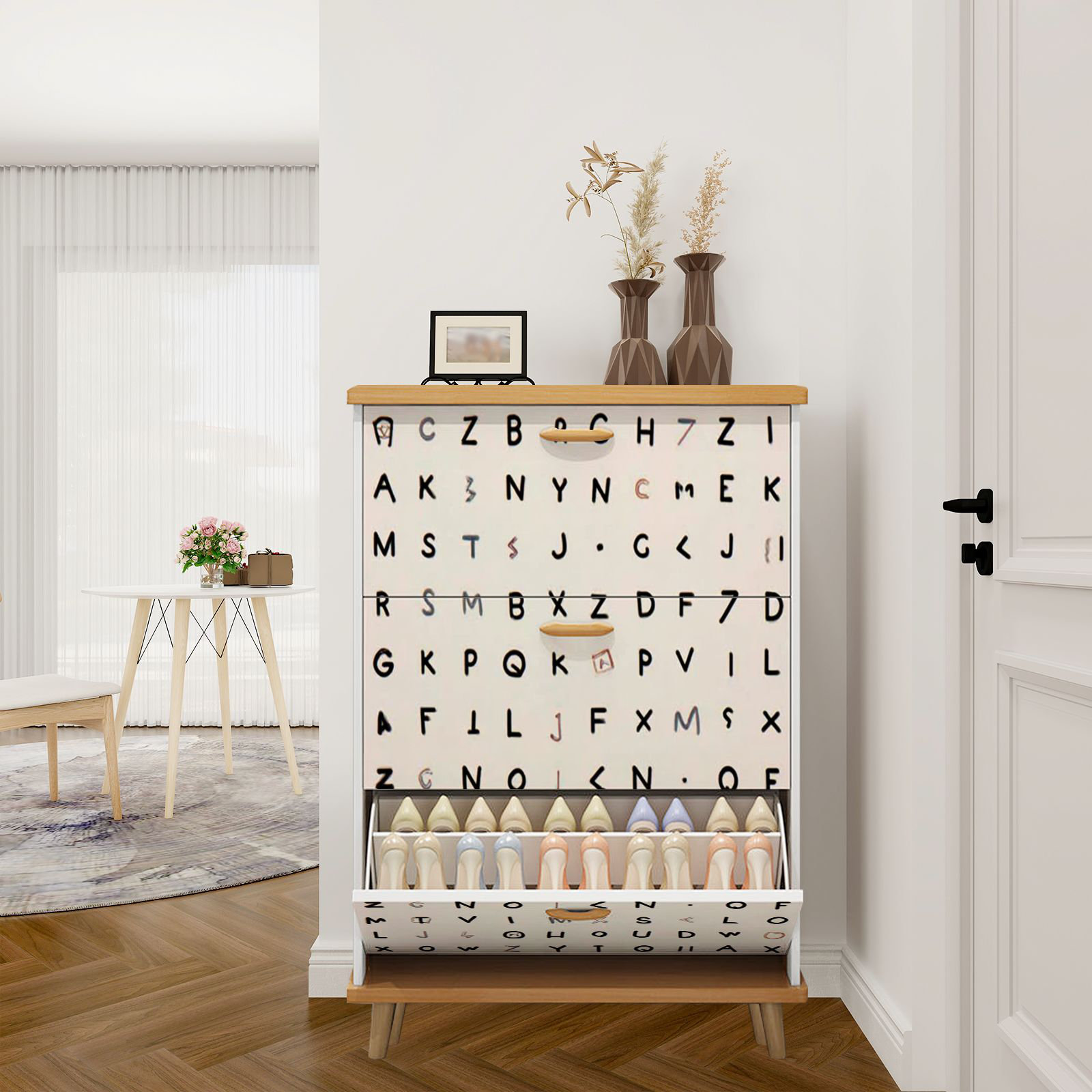 East Urban Home Shoe Storage Cabinet with 3 Flip Drawers for Scattered ...