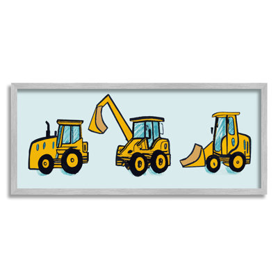 ba-944-Framed Bulldozers on Blue by Lil' Rue Single Picture Frame Print on Canvas