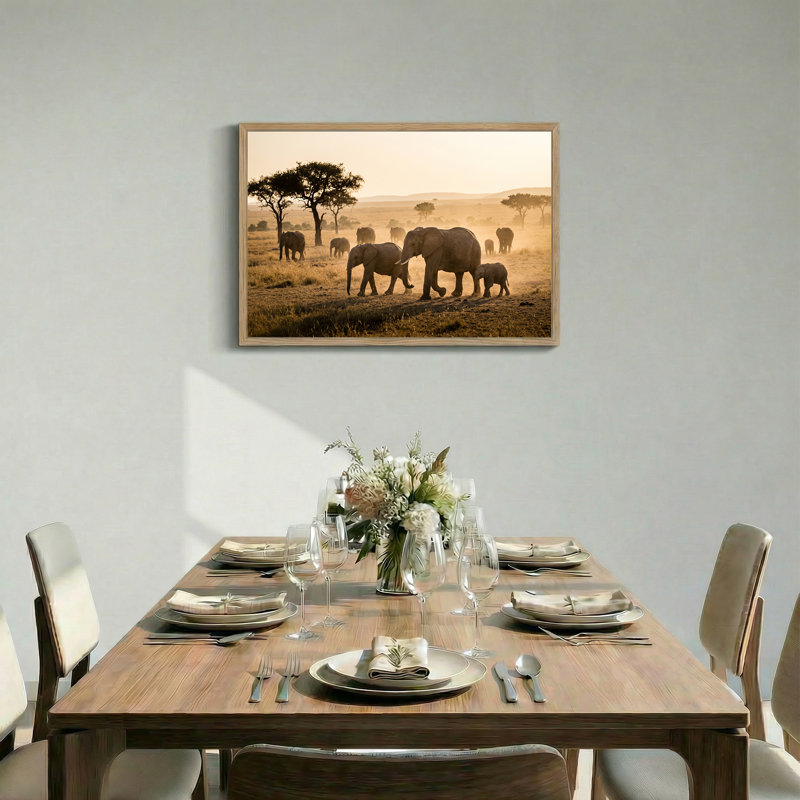Art mural sur toile, "Éléphants d'Afrique marchant dans la savane dorée", H 36 po x l 48 po