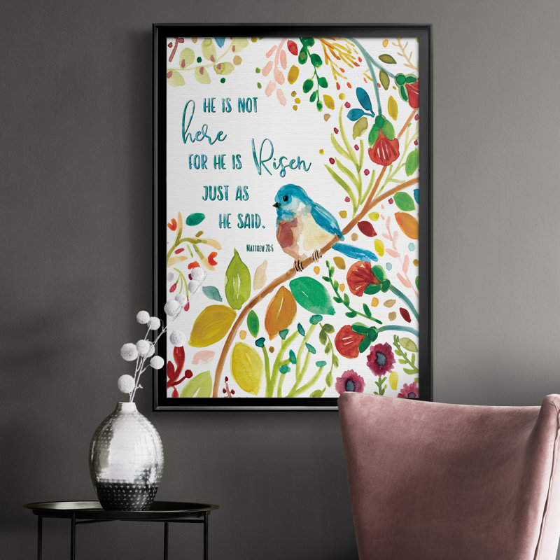 «He Is Risen», art textuel sur toile, H 30,5 po x l 42,5 po x P 1,5 po, Noir