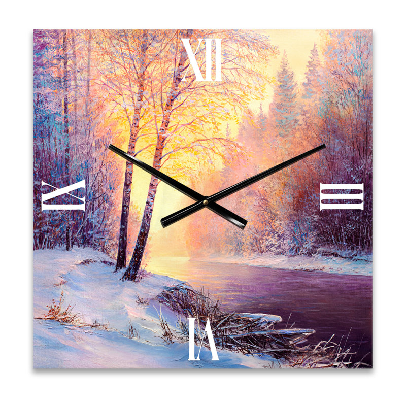 Horloge murale paysage d'hiver avec pont de la rivière Méandre II, Très grand