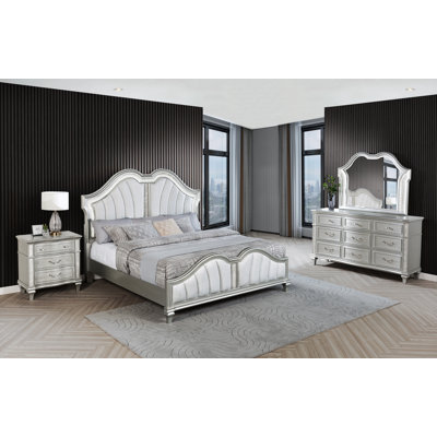 Silver Bedroom Set With LED Lights And Upholstered Headboard by Rosdorf Park