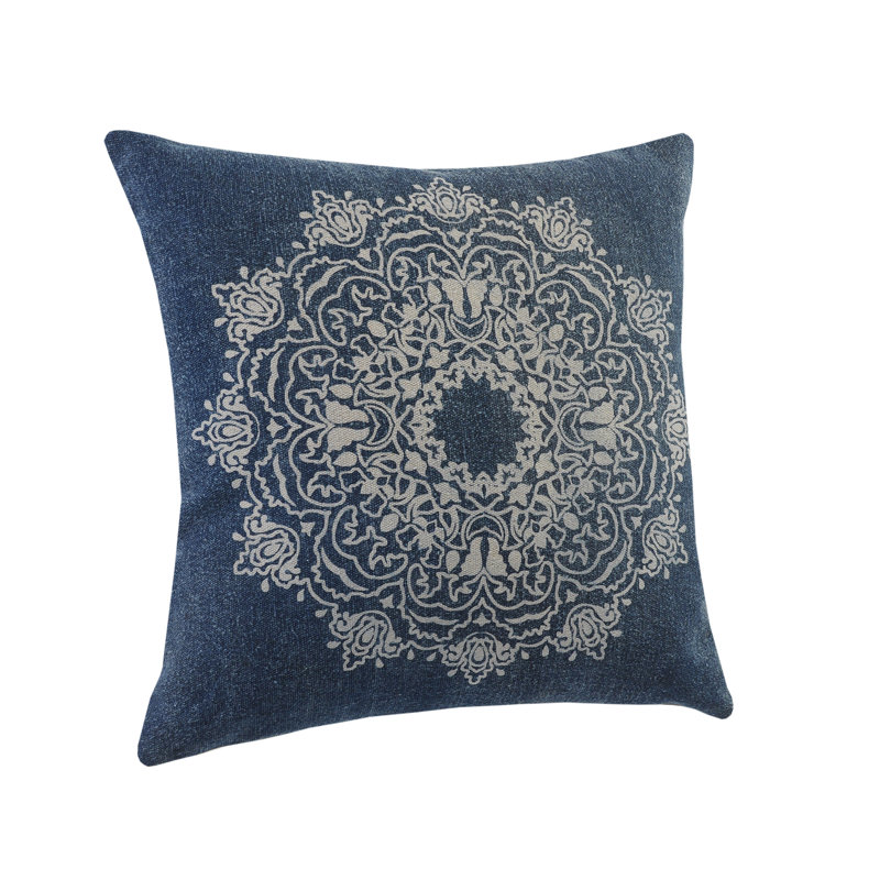 Home Goods Intricate Medallion Square Cotton Pillow Cover & Insert, Polyester, Blue