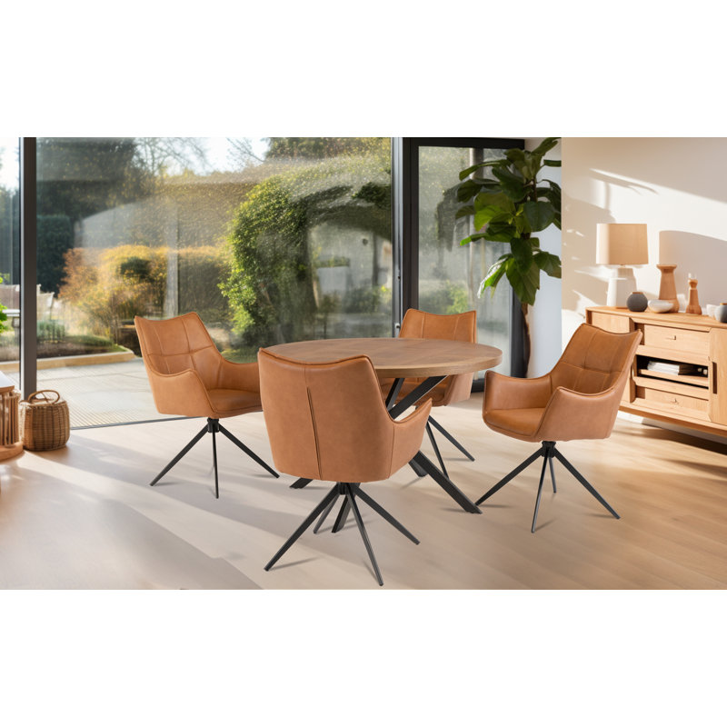 Tona Oak Round Metal Base Dining Table