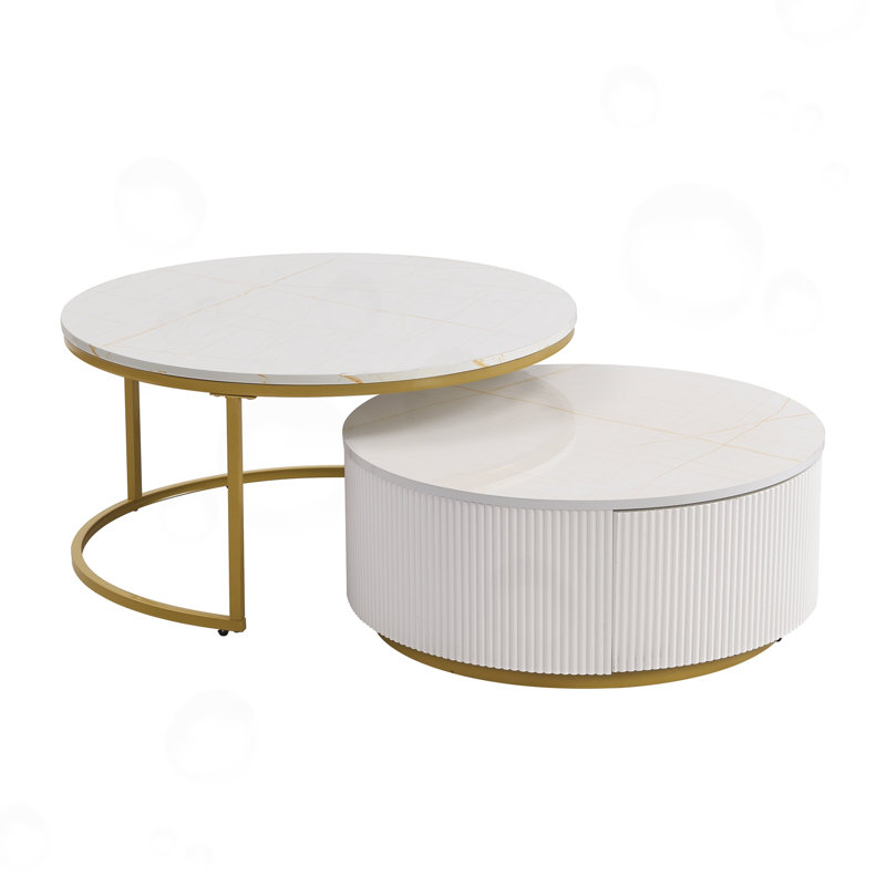 Table basse ronde à tiroirs intégrés, Blanc