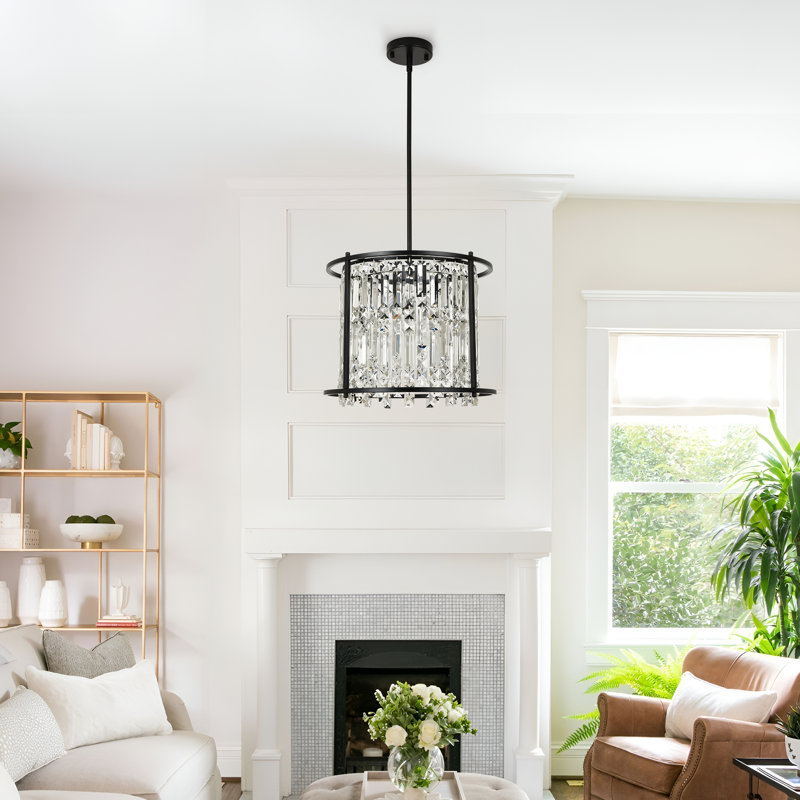 Mandley 4-Light Cascading Chandelier Crystal Pendant Light for Kitchen Island & Dining Room, Matte Black