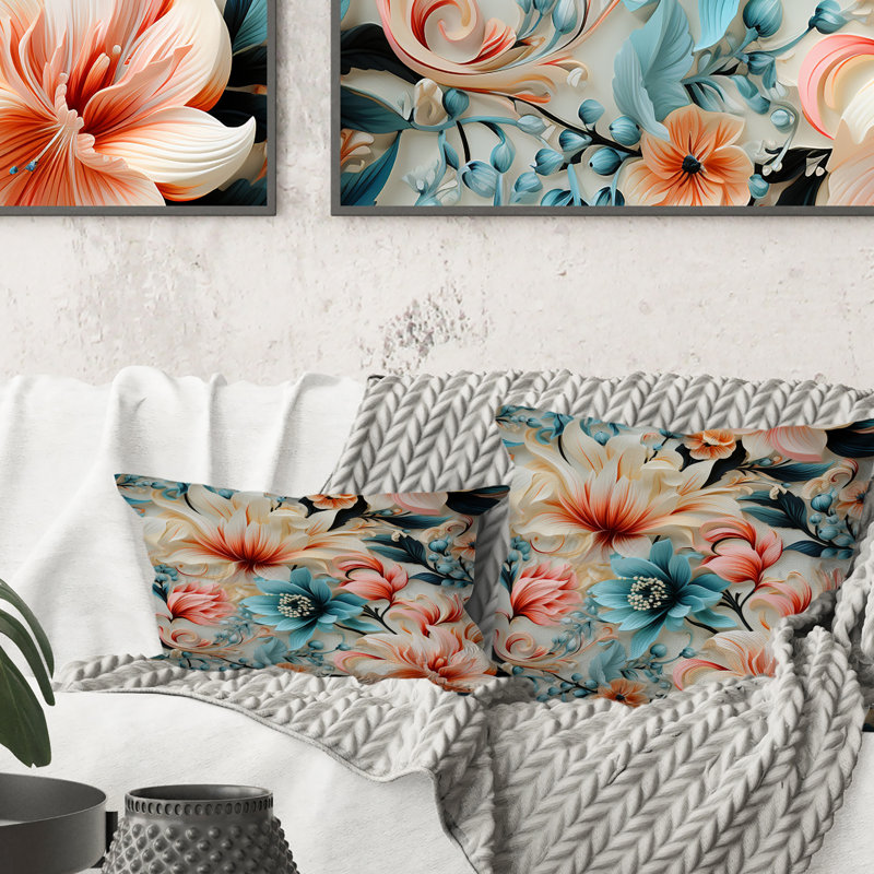 Coussin décoratif à motif cachemire rose et bleu Love, H 18 po x l 18 po