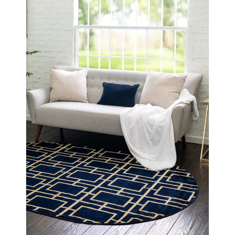 Tapis bleu contemporain Contemporary Glitzy, Ovale 7 pi 10 po x 10 pi