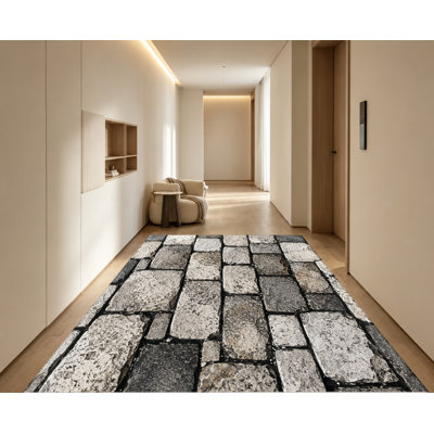 Tapis antidérapant en velours, motif pavés et briques réaliste, lavable à la machine, tapis décoratif, décoration intérieure artistique pour salon, chambre, couloir, cuisine, bureau, appartement