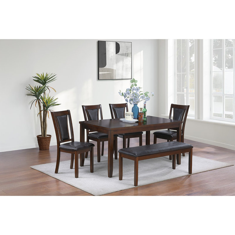 Magnifique mobilier de salle à manger noyer / noir 6 pièces ensemble table à manger 4 chaises