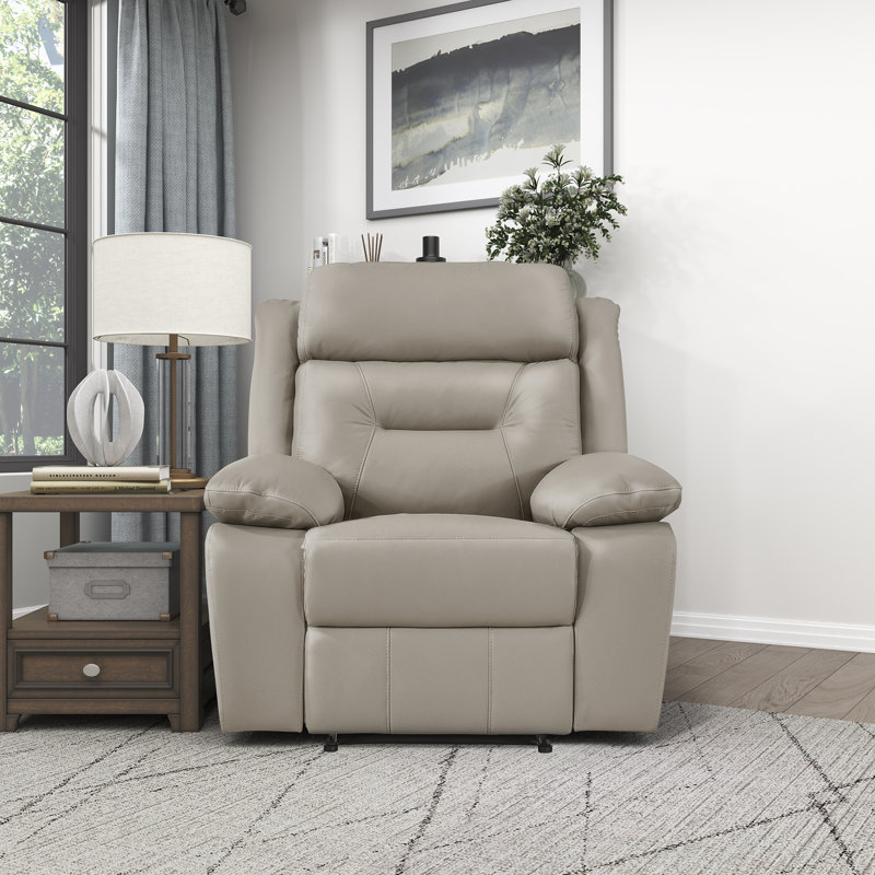 Sitz 40" Transitional Genuine Leather Manual Recliner, Latte Leather Match