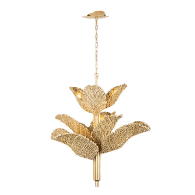 Banana Leaf 9-Light Chandelier - French Gold/Natural Seagrass