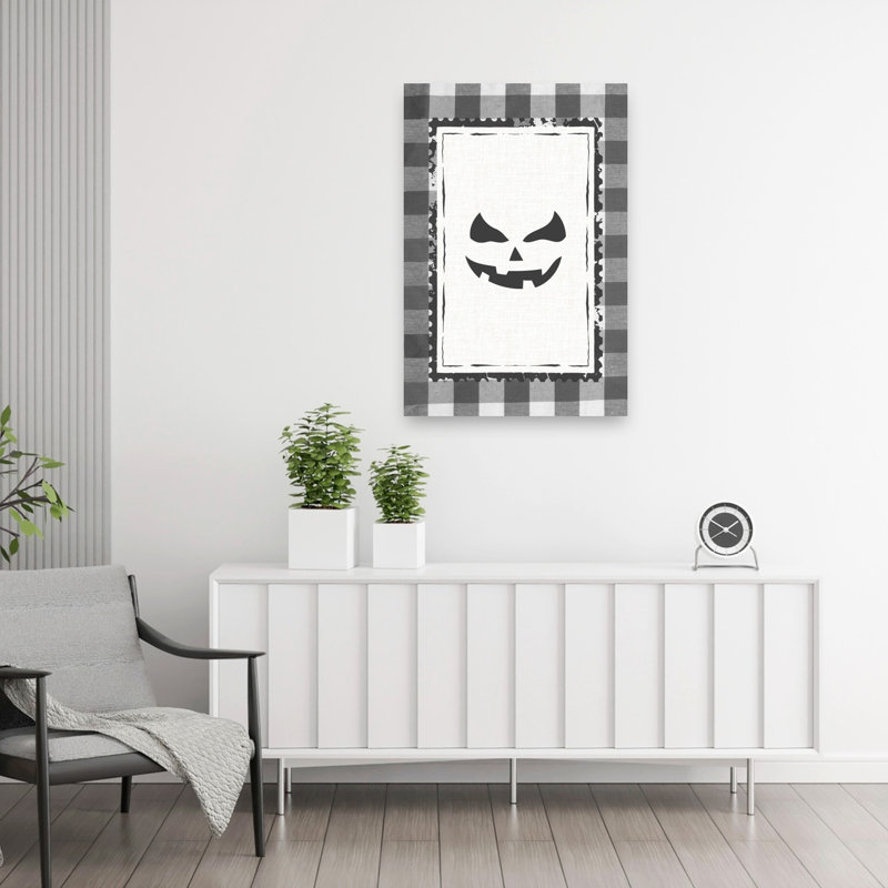 Spooky Halloween Pumpkin Contemporary Autumn Wall Art Print 1 Piece Wrapped Canvas Wall Art, 91.44cm H x 60.96cm W