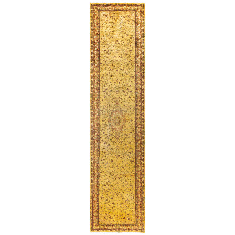 Overdyed Hand-Knotted Wool Modern-Contemporary Yellow Runner 2' 7" x 11' 3"