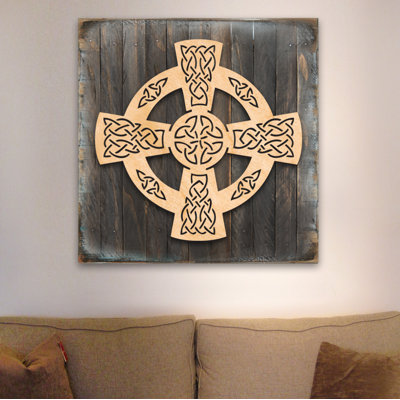 Décoration murale en croix en bois celtique wheel cross
