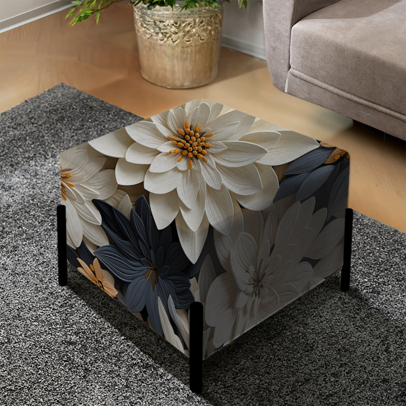 Blanc et doré, motif floral tropical II - repose-pieds carré floral