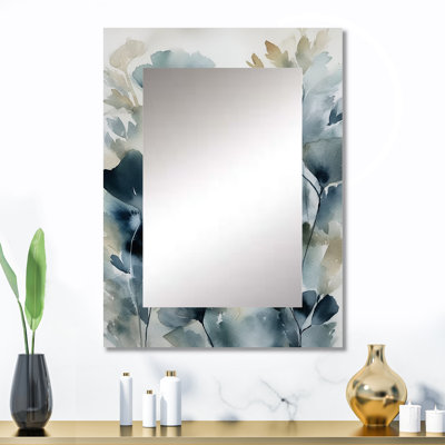 «Blue Leaf Foliage And Flowers II - Leaves», miroir mural unique, grand miroir traditionnel