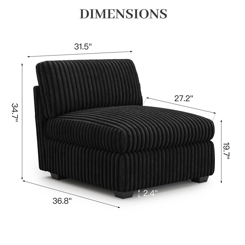  Canapé modulaire en velours côtelé Knopp, Velours côtelé noir