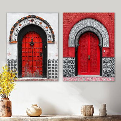 Moroccan Door in Red and Black Tones I – Scenic 2 Piece Large Metal Wall Art Print