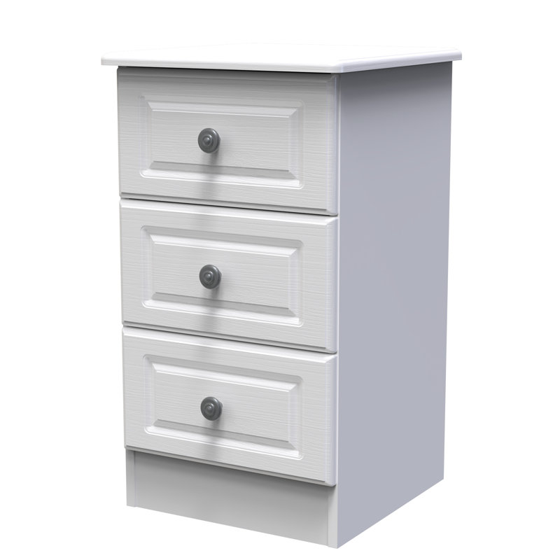 Fully Assembled Argyle 3 Drawer Bedside Table, White Matt