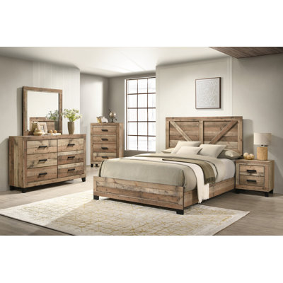 Ensemble de chambre à coucher 5 pièces en pin brun vieilli