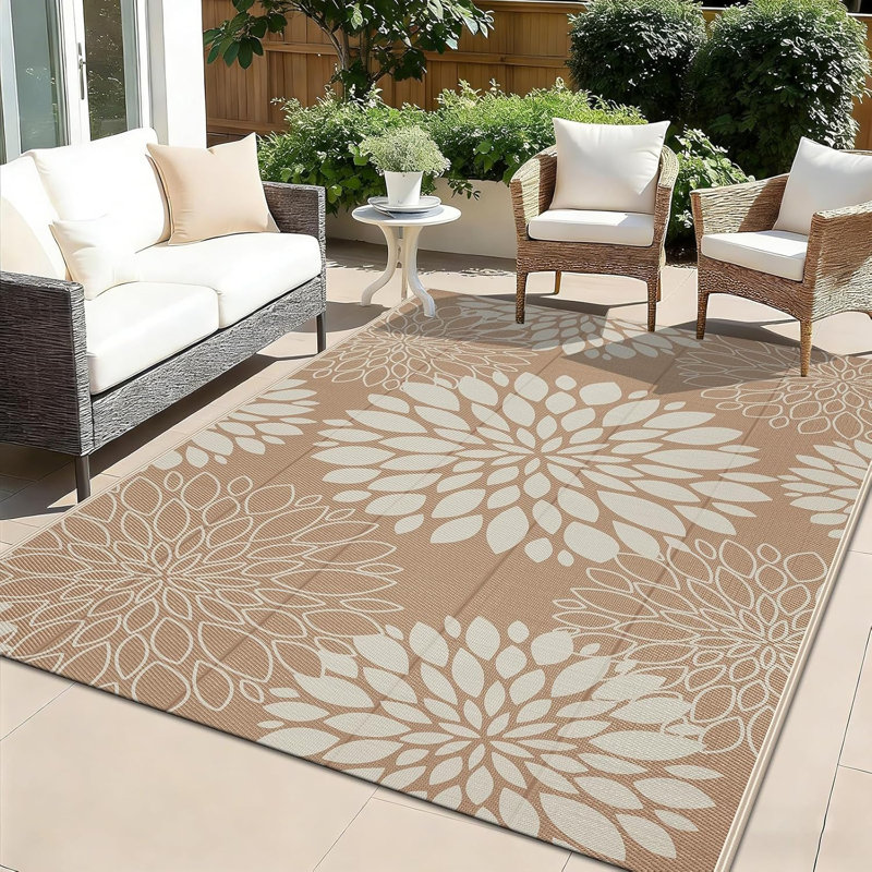 Tapis d'extérieur imperméable, Brun / Beige, Rectangle de 5 pi x 8 pi