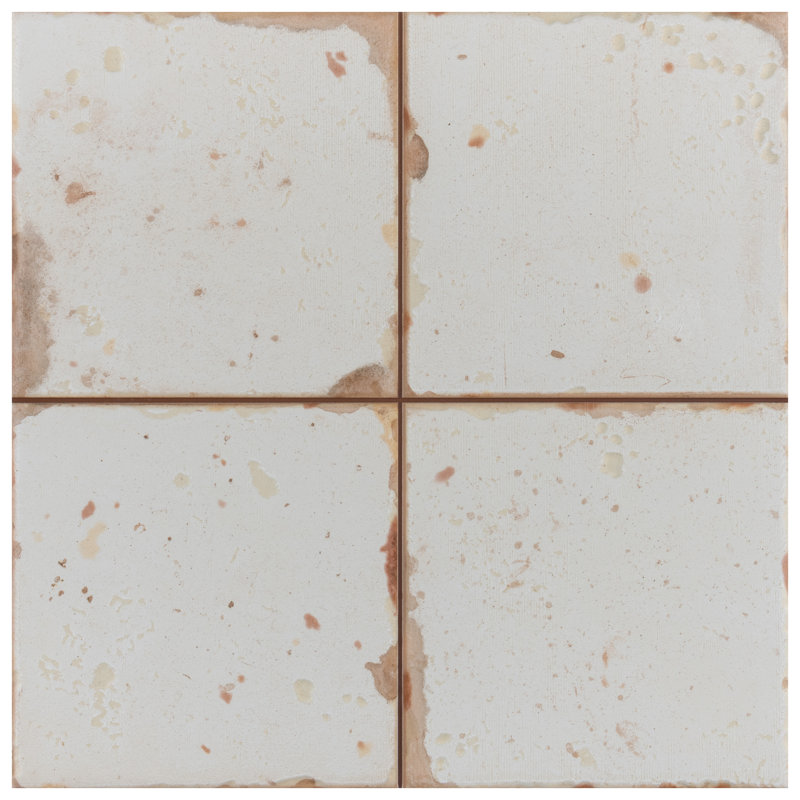 Artisan 13" x 13" Ceramic Vintage Wall & Floor Tile, Ivory