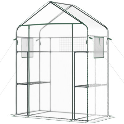 Serre de plain-pied d'extérieur 84,25 po x 56,25 po / 78,75 po x 78,75 po / 56 po x 28,75 po avec porte grillagée / fenêtres / protection contre les rayons UV / couvercle en plastique enroulable / porte à fermeture à glissière / robuste Structure en