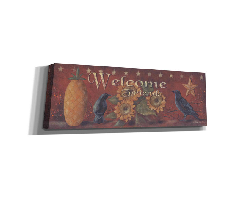 «Welcome Friends» par Pam Britton, art mural sur toile, H 12 po x l 36 po x P 1,5 po