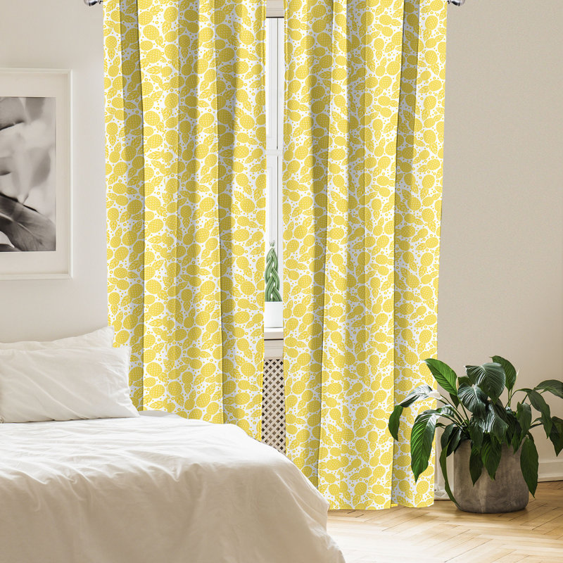Rideaux 4 panneaux East Urban Home Modern, ananas, blanc et jaune, L 56 po x L 95 po