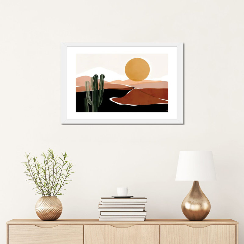 «Desert Calm» par Bria Nicole - impression d'art graphique, H 16 po x l 24 po x P 1 po, Papier encadré blanc, Blanc