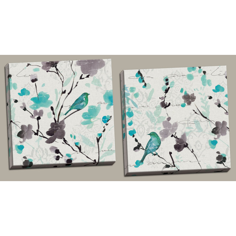 «Beautiful Teal and Grey» par Pela, ensemble de 2 reproductions sur toile, H 16 po x l 16 po x P 0,75 po, Toile tendue