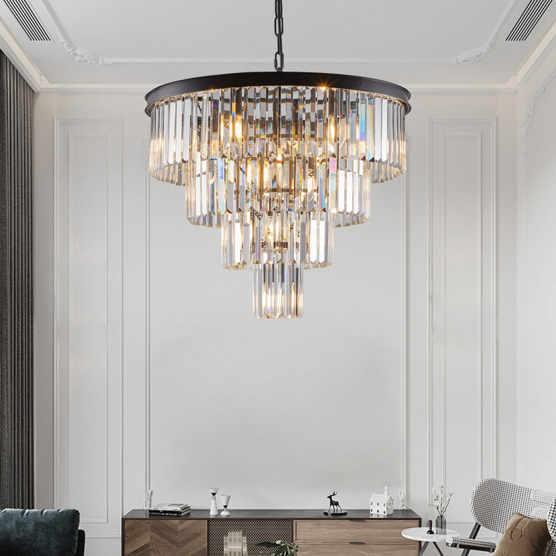 12-Black round dimmable transparent crystal Chandeliers