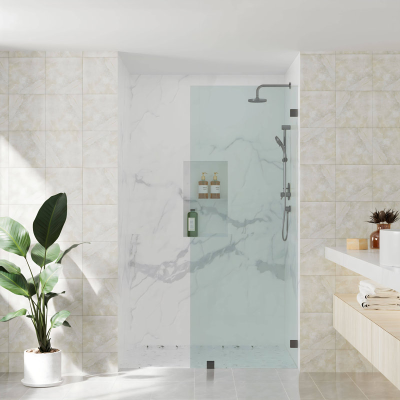 33"W x 76"H Fixed Frameless Shower Screen with 3/8" Clear Glass, Matte Black, 33"W x 76"H