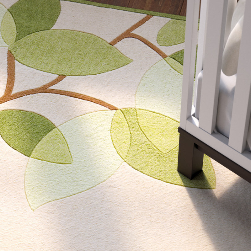 Tapis floral ivoire / vert touffeté à la main Floral, Rectangle 4 pi x 6 pi