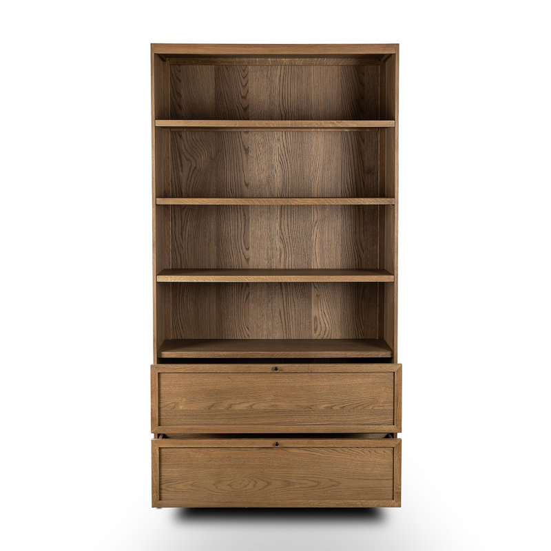 Millie Bookcase-Drifted Matte Black Veneer, Drifted Oak Solid