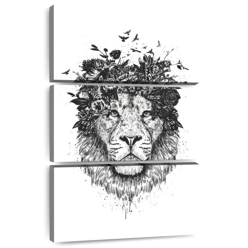 Brampt Floral Lion BW, 38" H x 24" W