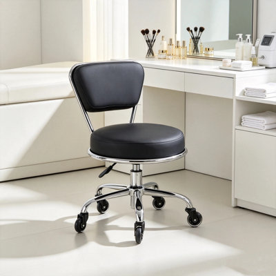 Salon Nail Pedicure Stool Adjustable Height Ergonomic Lab Stool Slient Wheels with Backrest,Mobile Task Chair for Office, Salon,black