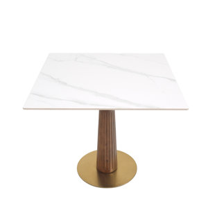 Table de conférence carrée moderne en pierre frittée avec base en bois massif