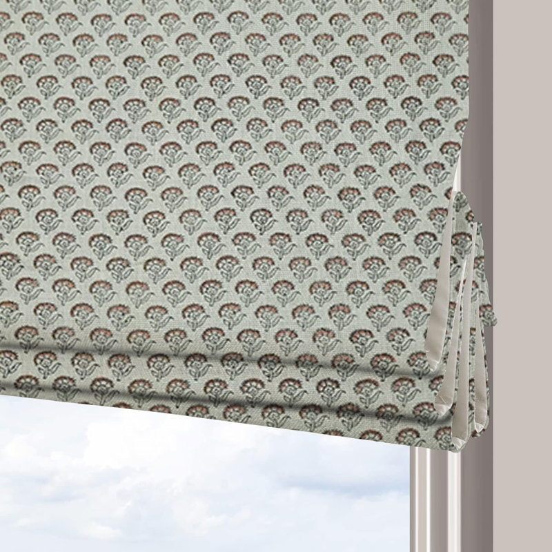  Thick Linen Handmade Floral Roman Window Shade Blinds Corded with 100% Blackout Effect, Rust Ideal for French Doors, Living Room, Privacy Room Darkening, Juju Flower