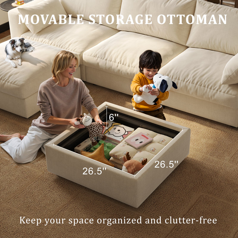 Canapé modulaire de 128 po avec rangement, Chenille beige, H 39 po x l 128 po x P 93 po 