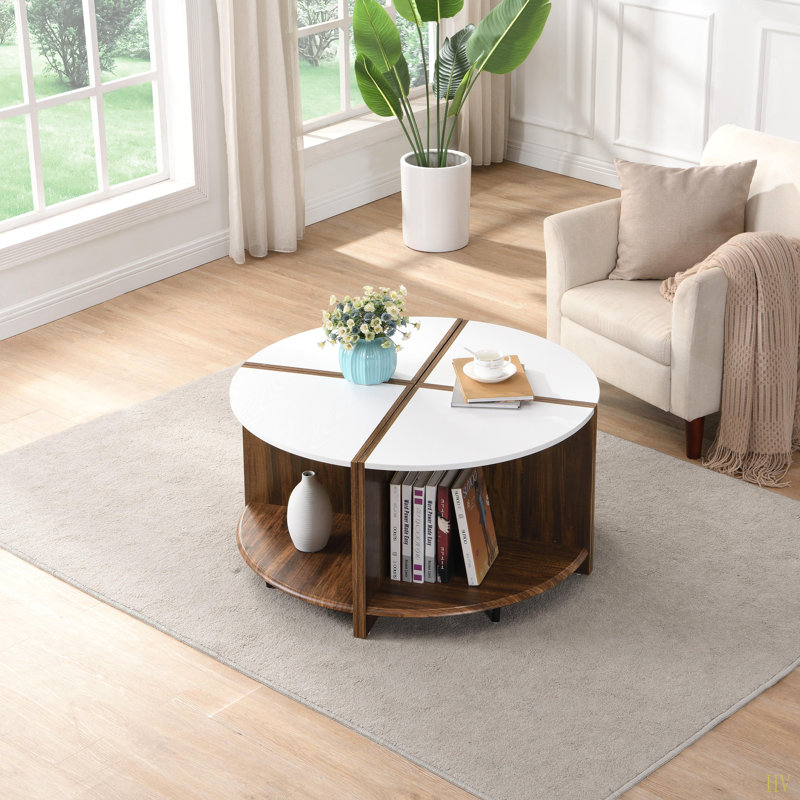 4 pièces de table basse ronde industrielle, assemblage robuste et facile, 2 niveaux avec rangement pour le salon, le jardin