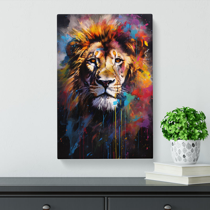 Lion Action Painting - Wrapped Canvas, 50cm H x 35cm W x 3cm D