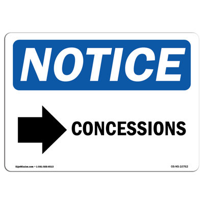 Concessions [Right Arrow] Aluminum Sign 12 x 18