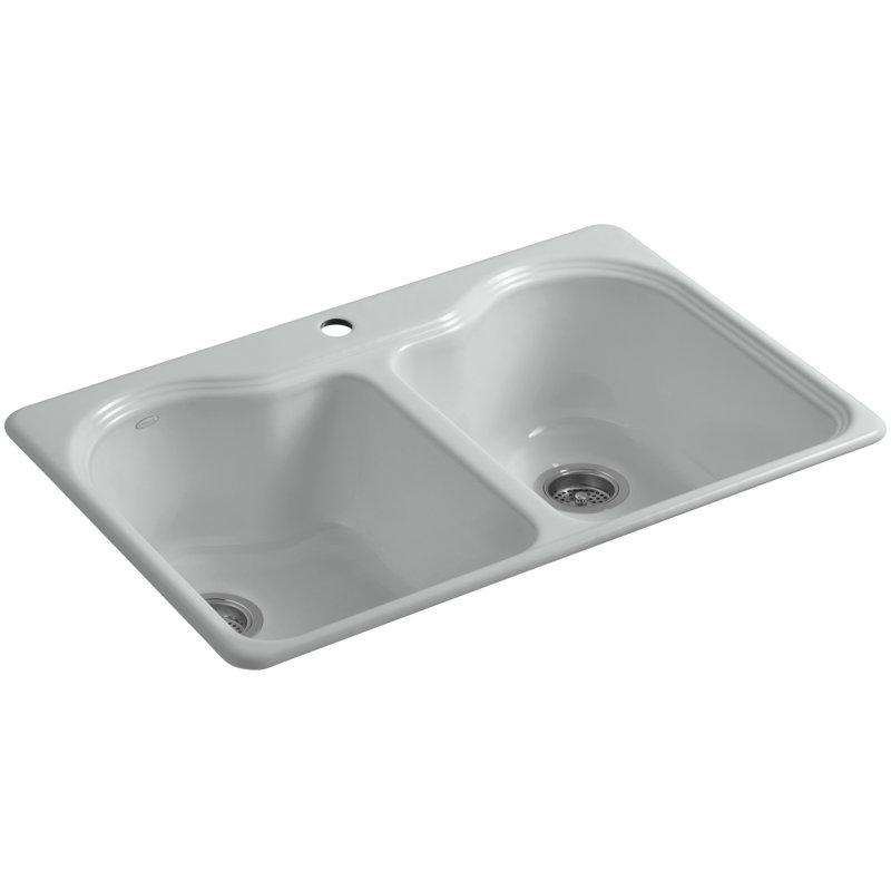 Hartland 33" L x 22" W x 9-5/8" Double Basin Drop-In Kitchen Sink, Ice Grey, 1 Hole