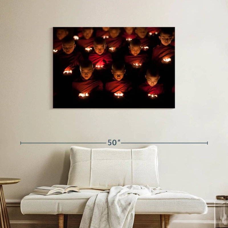 Adella Burmese Monks Praying In Yangon Burma, 26" H x 39" W